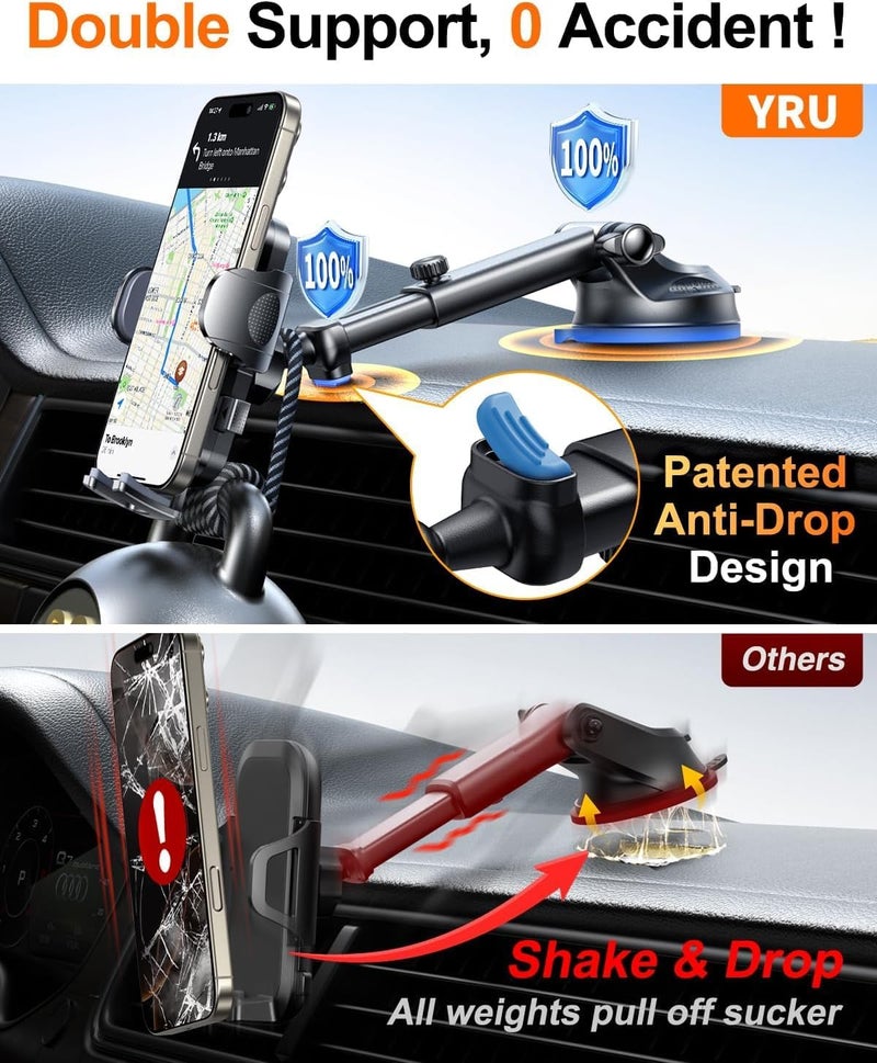 YRU True Military-Grade [360°Rotation Suction] 2025 Ultimate Car Phone Holder Mount[90+LBS Safest Strongest & Patent Certs] Dashboard Windshield Vent for iPhone 17 16 Pro Max Samsung,Blue Black - Image 4